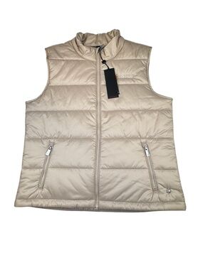 NEW Greyson Aries Channel Quilted Vest Men's Medium Cream Sleeveless Puffer Logo
